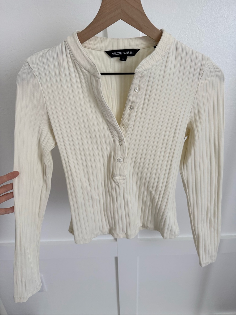 Veronica Beard Jocelyn Ribbed Stretch Cotton Long Sleeve Henley